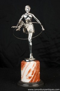 Art Déco Argent Bronze Hoop Dancer Statue Signé Alonzo