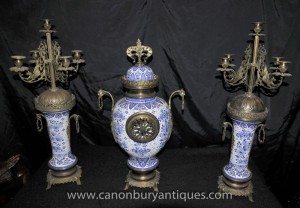 Bleu Blanc Porcelaine chinoise horloge Candélabres Ming Garniture