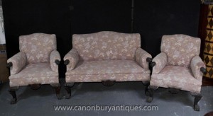 Canapé sculpté antique Chippendale Sofa Set Arm président Couch Sièges main