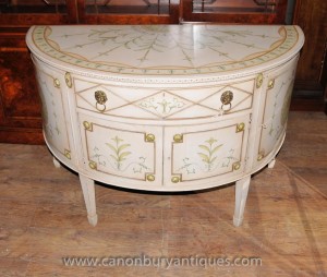 Français Louis XV peinte thoracique Demi Lune Cabinet Commode