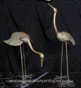 Paire Bronze Art Nouveau japonaise Grues français Ormolu Oiseaux Cigogne