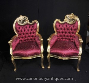 Paire doré Louis XV fauteuils fauteils Rose Tapisserie Chic
