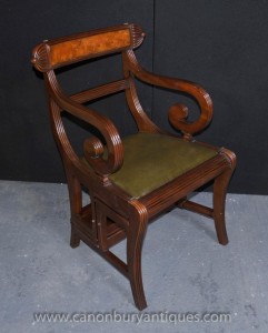 Regency président métamorphique étapes Set Bibliothèque Fauteuil Acajou