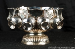 Silver Plate George II Vin Punch Bowl Cup Set