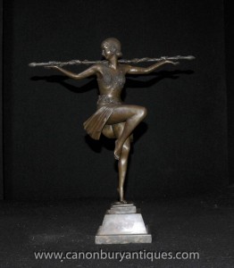 Art Deco Bronze Déco Dancer Figurine aileron 1920 Femme
