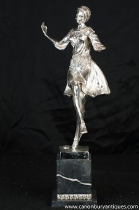 Art Déco Argent Bronze Déco Dancer Figurine Signé Descomps