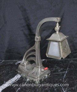 Art Nouveau Argent Plate Light Table Lamp Étain