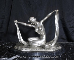 Art déco français Argent Bronze Sash Dancer Statue Figurine