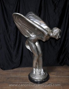 Grand Argent Bronze Art Nouveau vol Dame Statue Figurine Winged