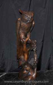Grand sculpté à la main Oiseaux Hibou Oiseau Statue of Prey Wood Carving