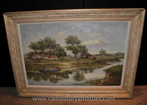 Impressionniste anglais de Norfolk Broads Huile Paysage Peinture Edwardian Art