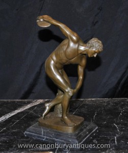 Italienne Bronze Nude Discobole Statue Athlète masculin