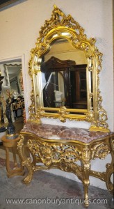 Miroir Table Français Louis XV Gilt Console Set de Hall Tables