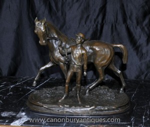 PJ Mene Bronze Horse and Jockey Statue Figurine Vainqueur
