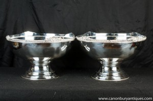 Paire Art Nouveau Silver Plate Bols Urnes Punch Bowl Champagne Vin Seau