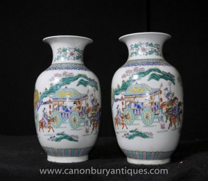 Paire Qianlong Porcelaine Urnes Vases de poterie chinoise