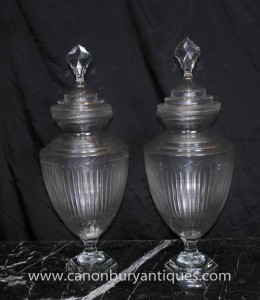 Paire verre victorienne Amphora Urnes Whisky Jar Vase