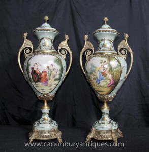 Panneaux paire Dresde Porcelaine Amphora Urnes Vases Ange