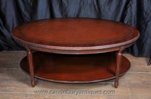 Regency Oval Coffee Table Acajou Cuir Meilleures Tables