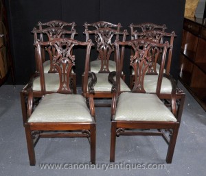 Set 8 Chippendale Chaises Diners Acajou