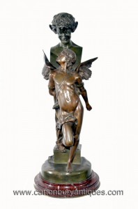 Antique Bronze Seduction Male Statue Signed Samzel Circa 1890