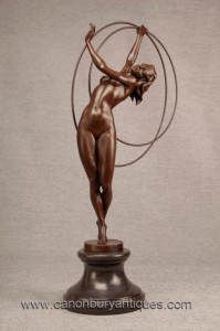 Art Deco Bronze Hoop Dancer Statue Figurine 1920 Flapper