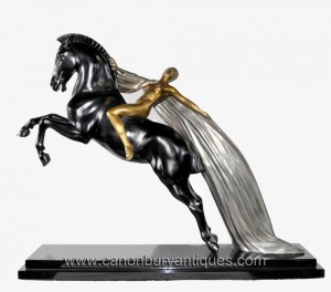 Art Français Deco Bronze Horse Nude Statue Figurine Signé Charles