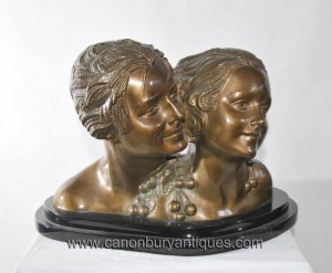 Paire Art Deco Bronze Chiparus Bustes Féminins Statue Head