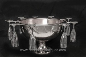 Anglais Sheffield Silver Plate verre de Champagne Seau Set Punch Bowl