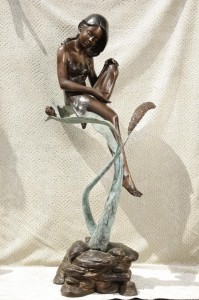 Big Bronze Pixie Fairy Girl Statue Lilly Figurine