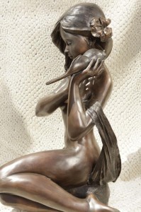 Grand Bronze Mermaid Statue Siren Femme nue Conch Fille