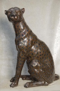 Lifesize Art Deco Bronze Panther Cat Cheetah Statue