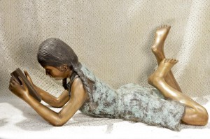 Lifesize Bronze lecture Statue Fille Jardin Art Figurine