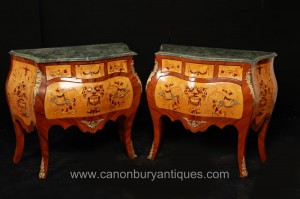 Pair de l'Empire français Marqueterie Inlay Bombe Commodes Commodes Tiroirs