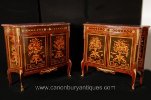 Paire Empire Armoires Commodes Commodes sur Stands Inlay