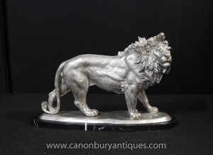 Argent Bronze Lion statue Chats Animaux Castings