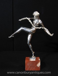 Art déco français Argent Bronze Sash Dancer Statue Figurine