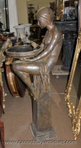 Bronze Art Déco Biba Fille fontaine Statue Figurine