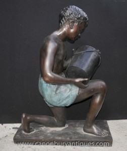 Fontaine Bronze Lifesize Bucket Boy Water Garden Feature Statue