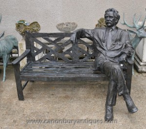 Grand Banc Bronze Jardin avec LifeSize Albert Einstein Statue