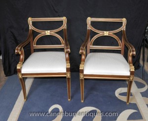 Paire Empire français fauteuils fauteils Gilt Terminer