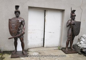 Paire XL Bronze gladiateur romain Statues Soldier Architectural Antiques