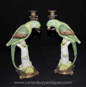 Paire française Parrot Candélabres Porcleain et bronze doré Bougies