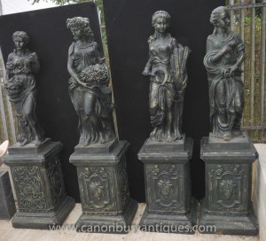 Set 4 XL français Four Seasons Femme Maidens Statues sur des piédestaux