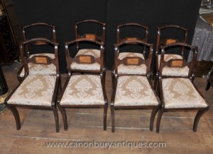 Set 8 acajou Regency Backs Chaise de corde