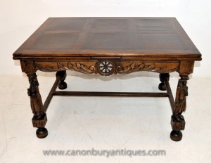 Antique français provincial Oak Extension table à manger pieds sculptés Tables Réfectoire