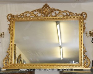 Grand Louis XV Gilt Mantle Miroir rococo français Miroirs