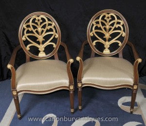 Paire Empire français Gilt fauteuils fauteils Accent Piece