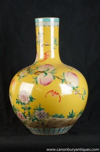 Simple Jaune chinois Vase en porcelaine Bulbous Urne Guangxu