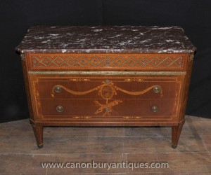 Antique Empire français poitrine tiroirs Commode Circa 1920 Marqueterie Inlay